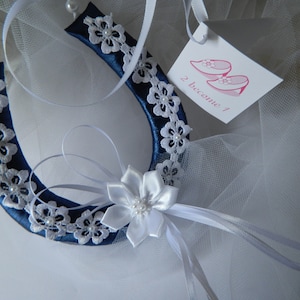 Wedding horseshoe Bridal charm-Good Luck Horseshoe-Navy Blue  satin and Handcrafted Flower - Australian Made - Gift with Purchase-Gift Boxed