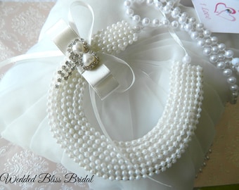 Wedding Horseshoe Keepsake - Look of Ivory Pearls -Double Heart Diamante