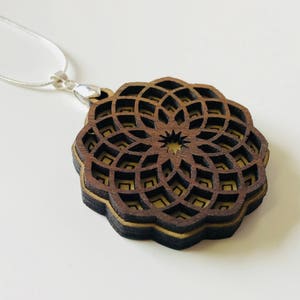 Soul Flower - Necklace -  Birch with Black Walnut - Sacred Geometry Jewelry - Cerebral Concepts