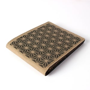 Asanoha Wallet - Cuero vegano suave y duradero - Grabado con láser con diseño de geometría sagrada - Math Art - Conceptos cerebrales - Gift Boyfriend
