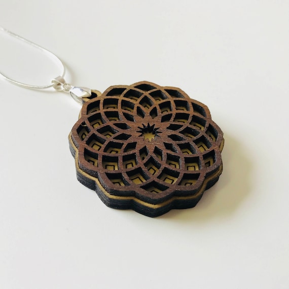 Soul Flower Necklace Birch With Black Walnut Sacred Geometry