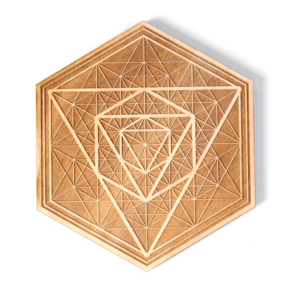 Endless Icosahedron - Wooden Crystal Grid -  Coaster -  Design By Decah - Sacred Geometry Art - Cerebral Concepts