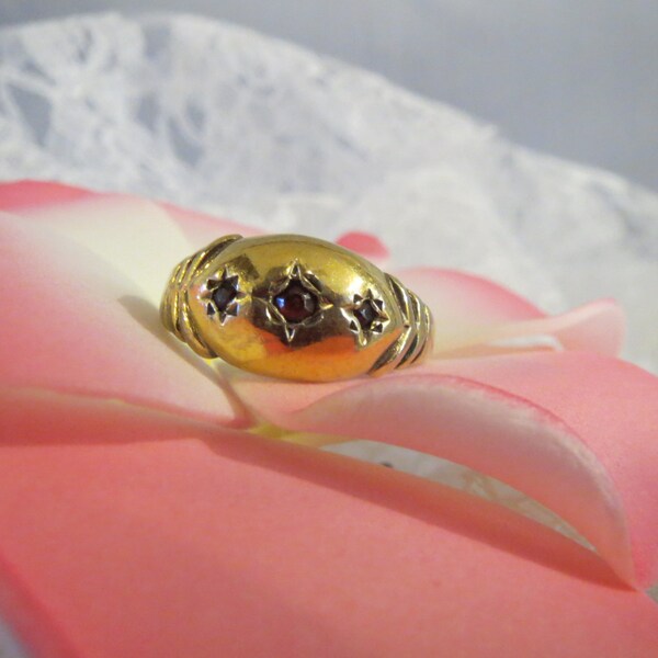 Incredible Early Victorian/Romantic Era Sterling Silver with Gold Vermeil Ruby Starburst Ring