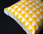 Tri Yellow 40cm x 40cm box cushion - Hand screen printed