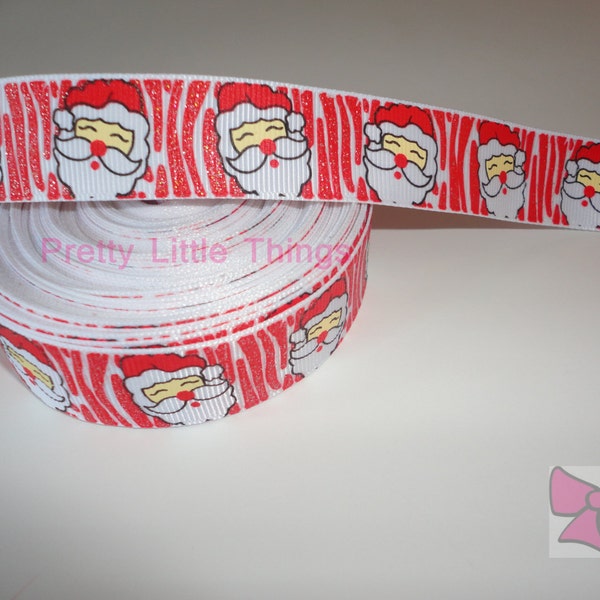 7/8 Inch Glittery Santa Printed Ribbon