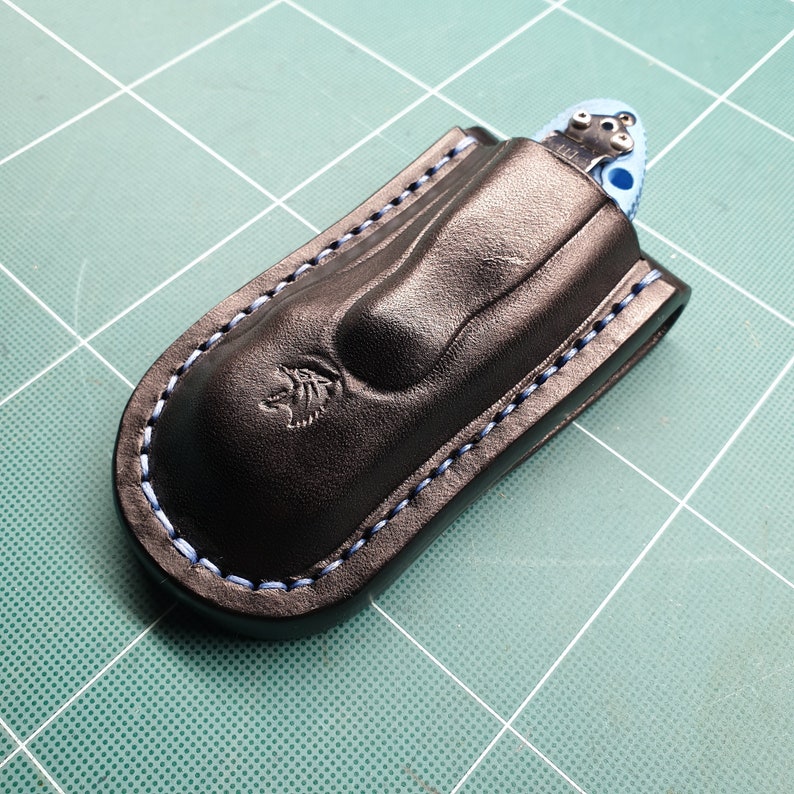 Leather pancake sheath pouch holster for Benchmade Griptilian or mini Griptilian or 940 or Bugout. image 4