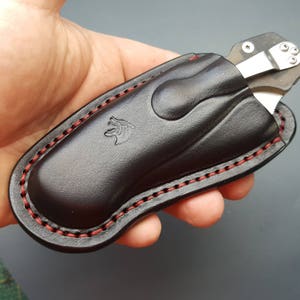Leather pancake sheath pouch holster  for Spyderco Paramilitary 2 , Para 3 , Shaman, Yojimbo 2