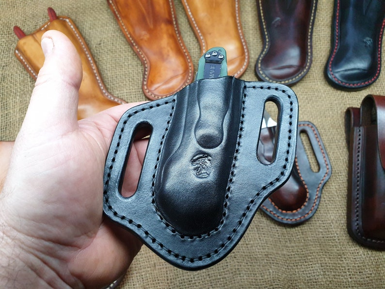 Leather pancake sheath pouch holster for Benchmade Griptilian or mini Griptilian or 940 or Bugout. image 2