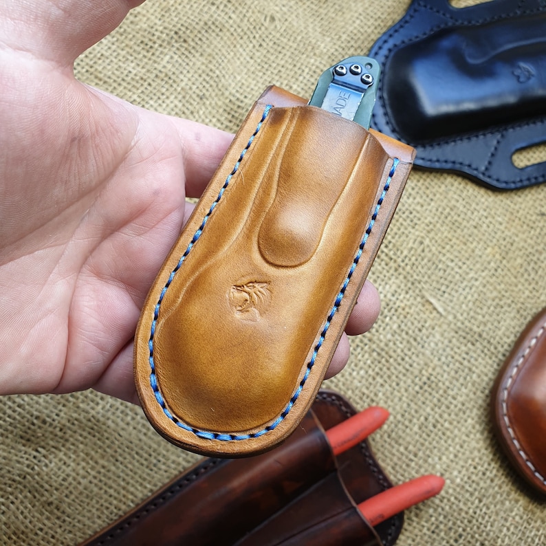 Leather pancake sheath pouch holster for Benchmade Griptilian or mini Griptilian or 940 or Bugout. image 3