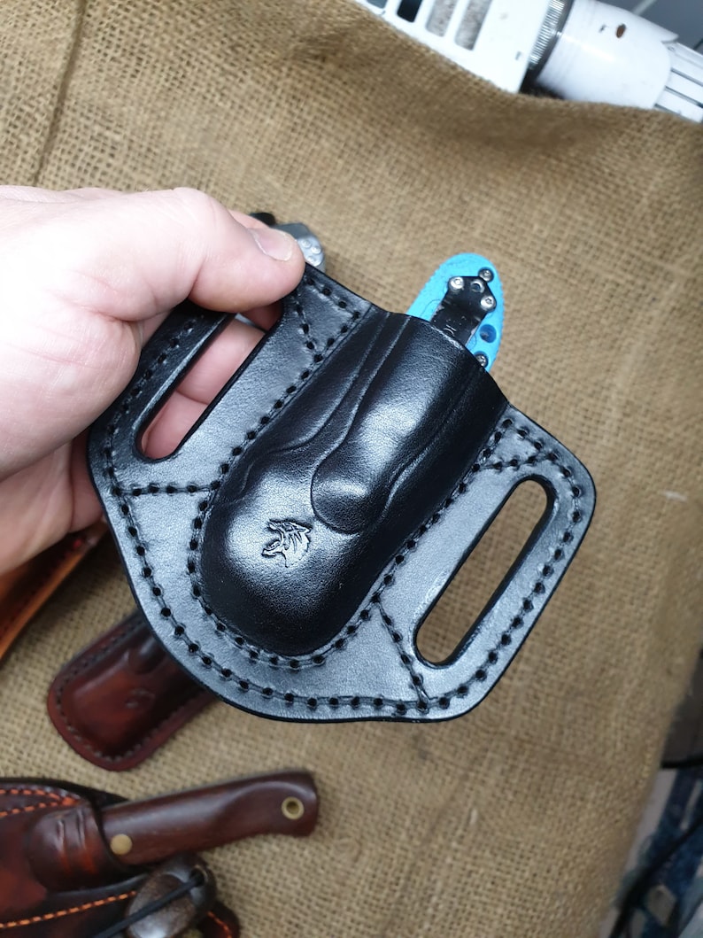 Leather pancake sheath pouch holster for Benchmade Griptilian or mini Griptilian or 940 or Bugout. image 10