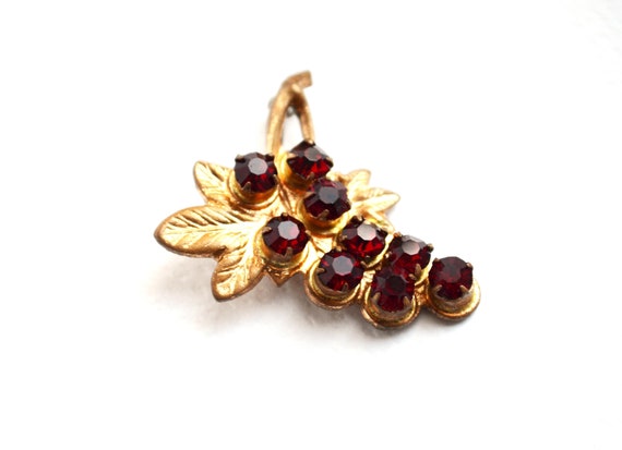 Soviet Grape Bunch Golden Brooch, Vintage Red Cry… - image 1