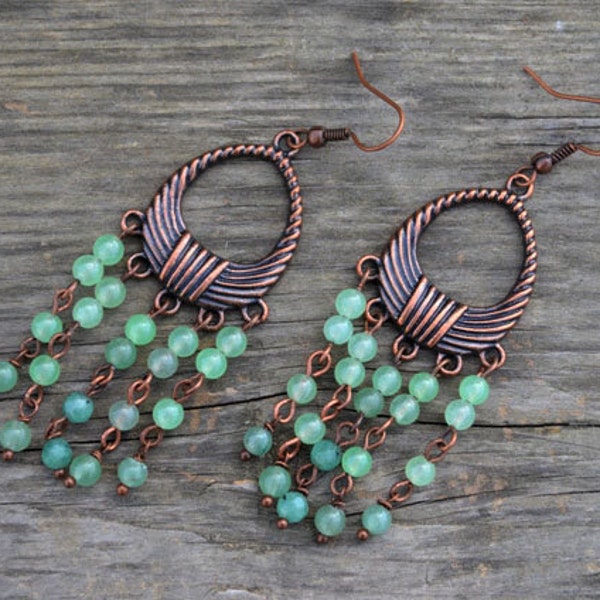 Gift idea for wife Chandelier earrings Beaded earrings Aventurine earrings Boho earrings Long Earrings Bohemian earrings Hippie earrings