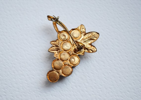 Soviet Grape Bunch Golden Brooch, Vintage Red Cry… - image 3