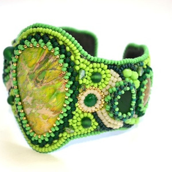 Bead Embroidered "Neverland forest" Cuff Bracelet