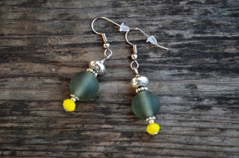 Grey Yellow earrings Coworker gift for her Simple beaded earrings Gray Glass earrings Casual earrings Everyday earrings Cute Gift for Fiend