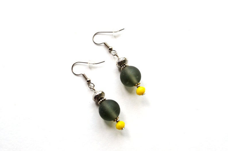 Grey Yellow earrings Coworker gift for her Simple beaded earrings Gray Glass earrings Casual earrings Everyday earrings Cute Gift for Fiend