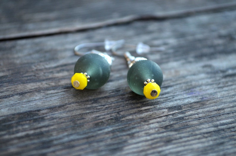 Grey Yellow earrings Coworker gift for her Simple beaded earrings Gray Glass earrings Casual earrings Everyday earrings Cute Gift for Fiend