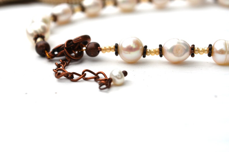 Copper Cowrie Beadwork Large Pendant Scallop Seashells Necklace Bead Embroidery Pearls Necklace