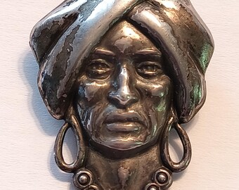 Vintage Arabian Pirate Brooch Sterling Silver Pin