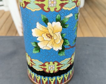 Chinese Cloisonne Vase Vintage 1950s Mid Century Art Flower Vase