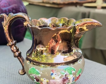 Antique Copper Lustre Pitcher Staffordshire England
