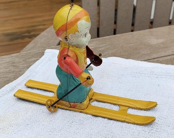 1950s J. Chein Tin Wind Up Skiier Toy – Working Vintage Collectible