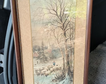 Watercolor Sheep Herder Victorian 1880s Fine Art