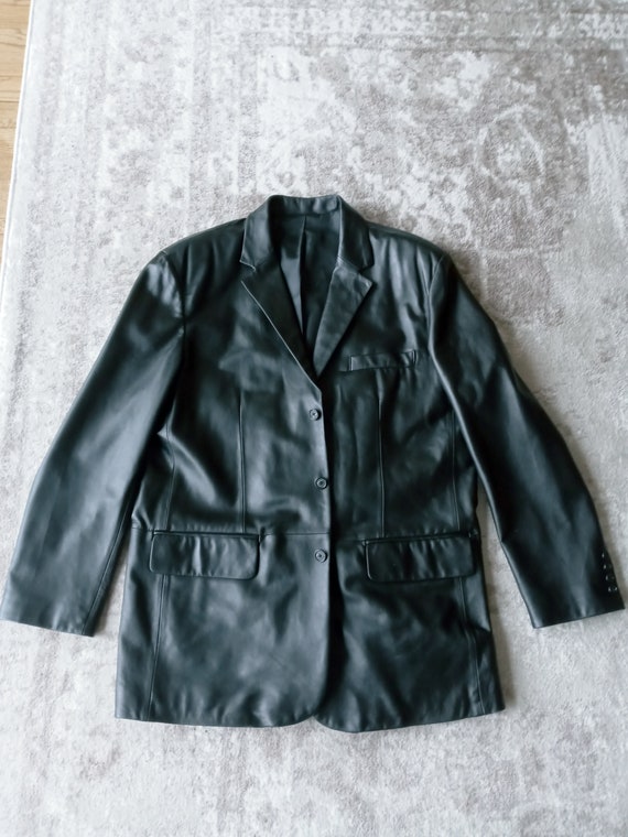 Mens Black Leather Jacket Alfani X Large Vintage