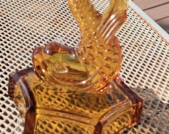 Amber Glass Compote Dolphin Base Early 1900s Art Glass Compotes