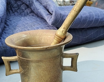 Antique Morter Pestle Brass Pharmacy Cooking