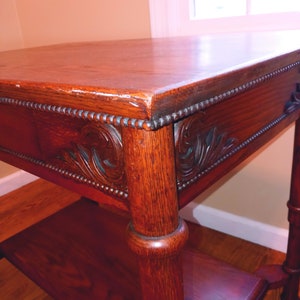 Oak Desk Small Victorian Heavily Carved 1890s