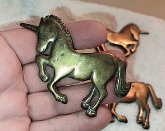 Vintage Brass Unicorn Medallions Mythological