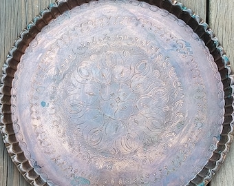 Middle Eastern Copper Serving Tray Vintage 1960s