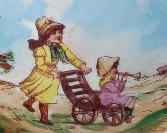 Antique Porcelain Vase Children Playing 1930s