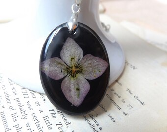 Hydrangea pressed flower necklace