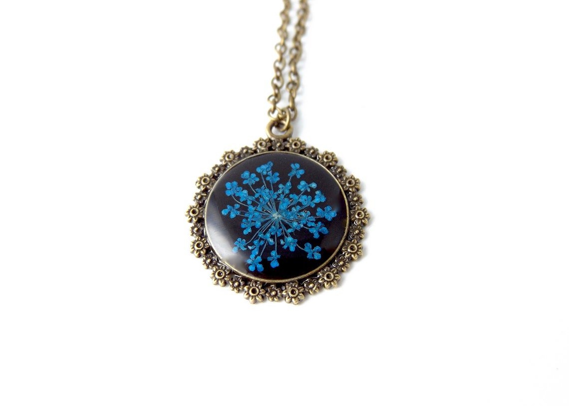 Antique Effect Real Flower Necklace With Cow Parsley Etsy