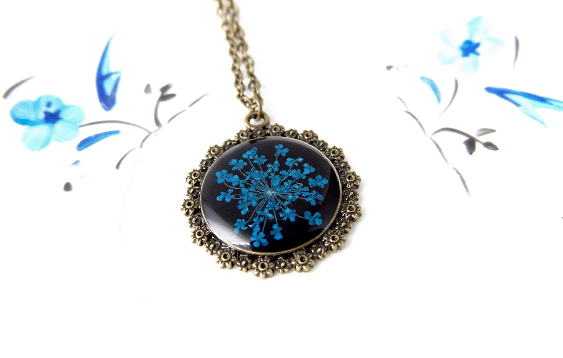 Antique Effect Real Flower Necklace With Cow Parsley Etsy