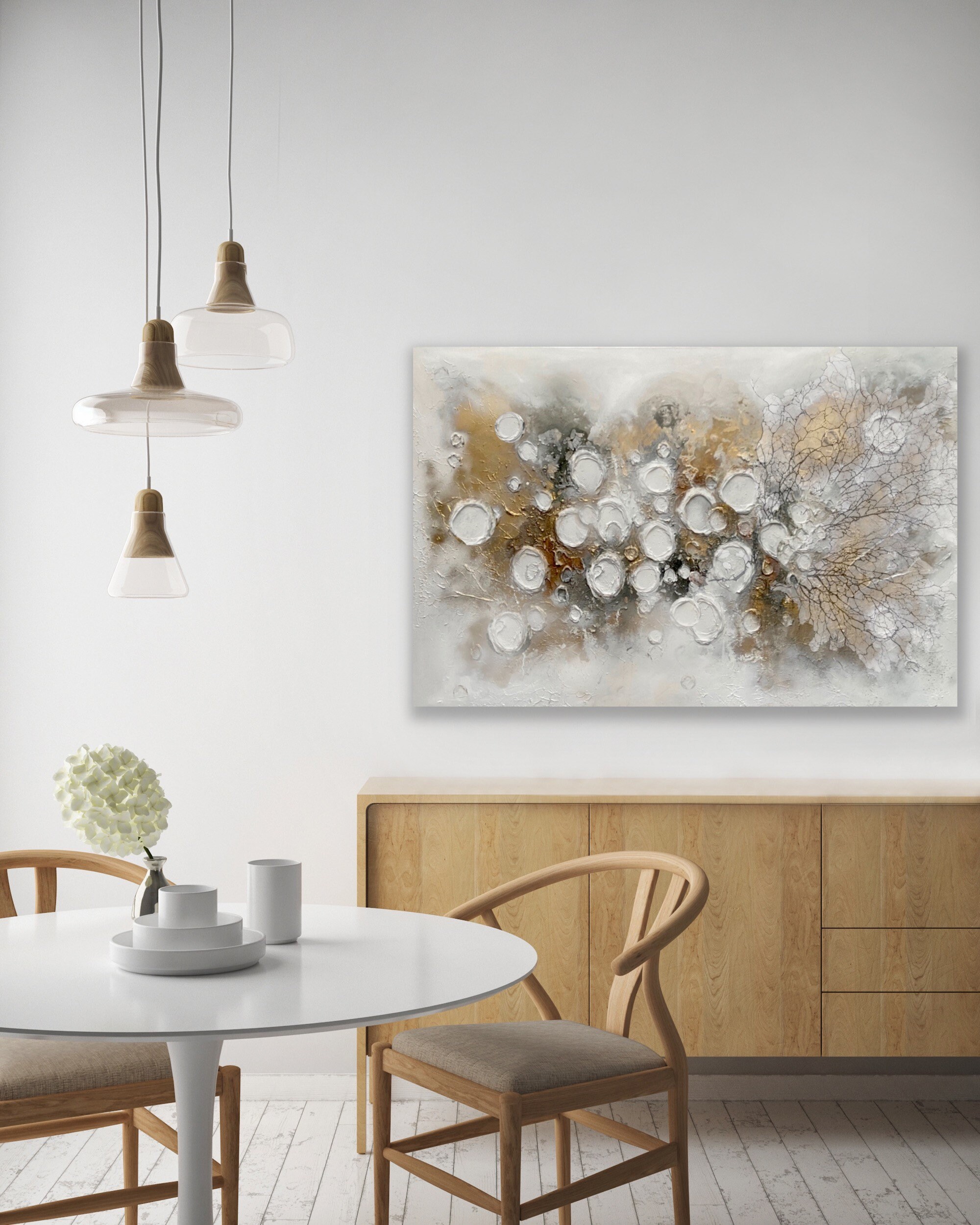 Beige y gris pintura medios mixtos sobre lienzo con resina | Etsy