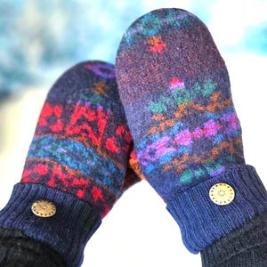 Mitones de lana Pendleton CLÁSICOS - reciclados - Diseño del suroeste - Botones con detalles plateados - Cabaña de troncos - Northwoods - Talla mediana para mujer imagen 2