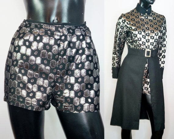 70s 2 piece, disco two piece set, silver black dre