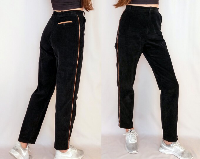 Black Cord Pants 80s Corduroy Trousers High Waisted Mom Etsy