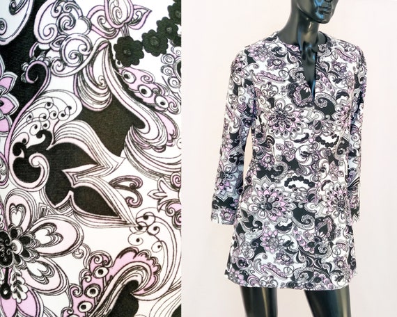 70s mini dress, psychedelic print, vintage floral
