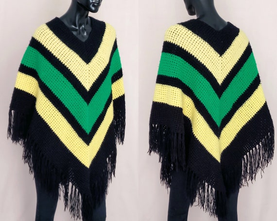 60s poncho, hand knitted poncho, hippie knit, boho