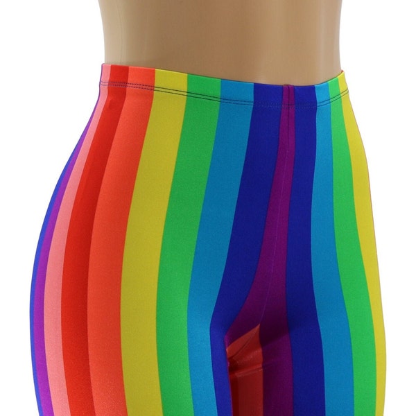 Rainbow Stripe Spandex High Waist Biker Booty Shorts.