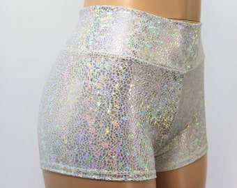 MADE IN USA! RAVE WEAR OPAL MID RISE HOLOGRAPHIC PANTIES IN S M L /& XL