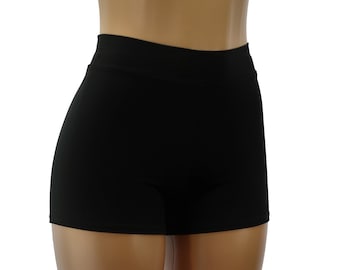 Black Matte Tricot Spandex Shorts.  High Waist Full Coverage  Shorts.