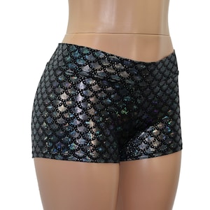 8 Colors of Mermaid Mid Rise Booty Shorts! Gold, Black, Silver, White, Green, Blue, Purple! Adult-Child- Plus Sizes.