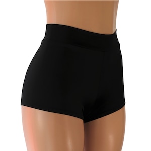 Black Matte Tricot Spandex.  Sexy High Waist Cheeky Booty Shorts.  Adult and Plus Sizes!