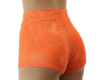 Neonoranje holografische brutale bootyshort met hoge taille - Val op op raves en festivals