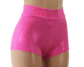 Hot Pink Holographic High Waist Cheeky Booty Shorts